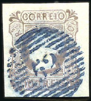 Stamp of Portugal 1853 Queen Maria II, 100r lilac, large margins, ne