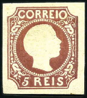 Stamp of Portugal 1855 King Pedro V, straight hair, 5r red-brown, ty