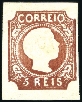 Stamp of Portugal 1855 King Pedro V, straight hair, 5r red-brown, ty