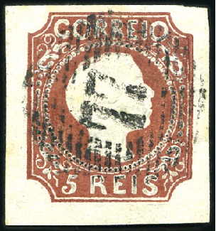 Stamp of Portugal 1855 King Pedro V, straight hair, 5r red-brown, ty