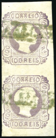 Stamp of Portugal 1855 King Pedro V, straight hair, 100r lilac, vert