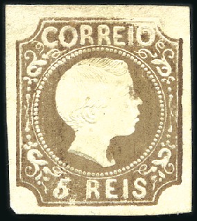 Stamp of Portugal 1855 King Pedro V, straight hair, 5r red-brown, ty