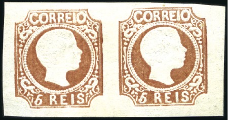Stamp of Portugal 1856 King Pedro V, curled hair, 5r red-brown, unus