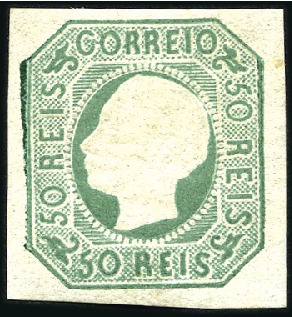 Stamp of Portugal 1862-64 King Luiz, 50r blue-green, unused with ori