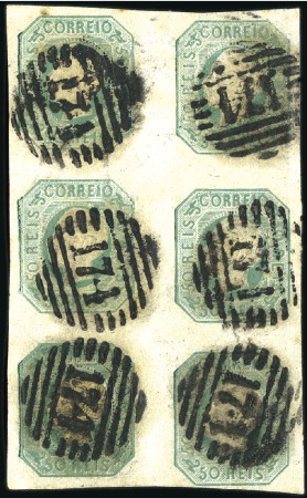 Stamp of Portugal 1862-64 King Luiz, 50r blue-green, vertical BLOCK 