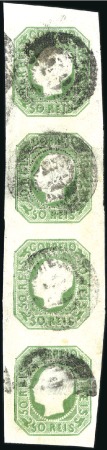 Stamp of Portugal 1862-64 King Luiz, 50r yellow-green, vertical stri