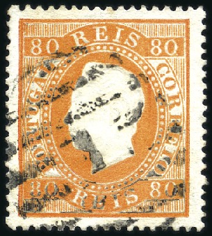 Stamp of Portugal 1870-76 King Luiz, straight labels, 80r orange, PE