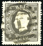 Stamp of Portugal 1870-76 King Luiz, straight labels, PERFORATION 14
