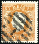 Stamp of Portugal 1870-76 King Luiz, straight labels, PERFORATION 14
