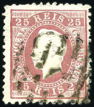 Stamp of Portugal 1870-76 King Luiz, straight labels, 25r rose, PERF