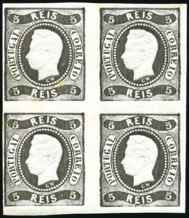 Stamp of Portugal 1866-67 King Luiz, curved labels, imperforate, 5r 