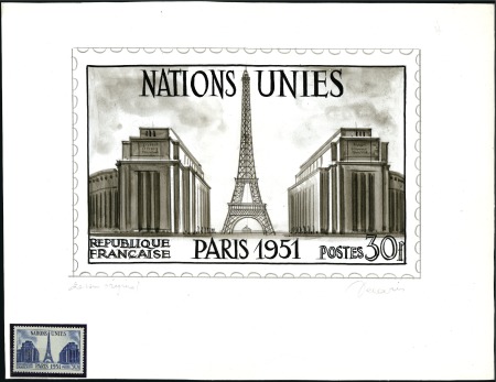 Stamp of France 1946 UNESCO Maquette grand format du timbre à la g