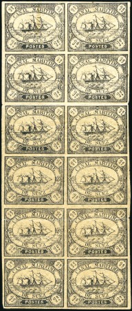 Stamp of Egypt » Suez-Canal Company 1868 1c black, mint, rejoined block of 12 (formed 