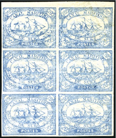 Stamp of Egypt » Suez-Canal Company 1868 20c blue, mint nh, block of six, very fine & 