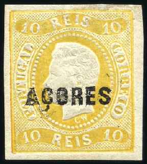 Stamp of Portuguese Colonies » Azores 1868 King Luiz, curved labels, 10r yellow with ACO