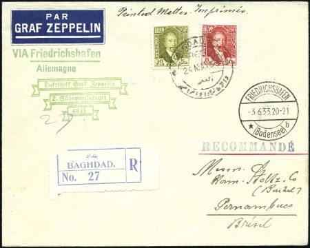 Stamp of Iraq 1933 2nd South America flight with 8f & 30f tied b