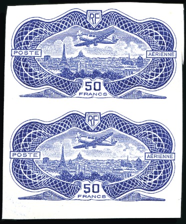 Stamp of France 1936 50F Burelé, paire non dentelé et sans le bure