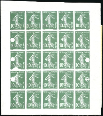 Stamp of France 1921-22 Semeuse 10c vert en bloc de 25 sur papier 