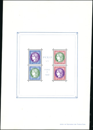 Stamp of France » Blocs et Feuillets 1937 Bloc PEXIP, essai de couleur, dentelé, gommé,