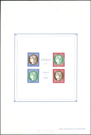 Stamp of France » Blocs et Feuillets 1937 Bloc PEXIP, essai de couleur avec cadre marro