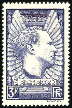 Stamp of France 1937 Mermoz 3F violet-gris, aussi n°338 et 338a, *