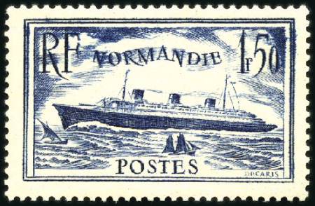 Stamp of France 1935-36, Paquebot Normandie, variété bleu-noir ave