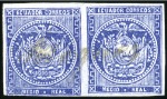 Stamp of Ecuador » 1865-72 First Issue 1/2r Blue, pair and single respectively cancelled 
