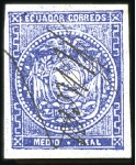 Stamp of Ecuador » 1865-72 First Issue 1/2r Blue, two singles respectively cancelled by m
