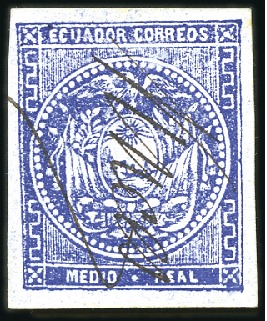 Stamp of Ecuador » 1865-72 First Issue 1/2r Blue, two singles respectively cancelled by m