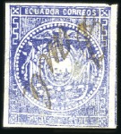 Stamp of Ecuador » 1865-72 First Issue 1/2r Blue, two singles respectively cancelled by m
