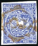 Stamp of Ecuador » 1865-72 First Issue 1/2r Blue, two singles respectively cancelled by O