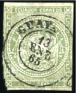 Stamp of Ecuador » 1865-72 First Issue 1r Green, 1865 First Printing, first recorded usag