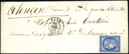 Stamp of France 1849 25c bleu bien margé, non oblitéré, sur envelo
