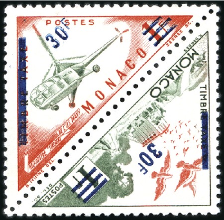 Stamp of Colonies françaises » Monaco 1956 NON ÉMIS 30F sur 1F Pigeon et 30F sur 1F Héli