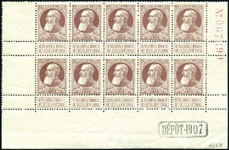 Stamp of Belgium » General issues from 1894 onwards 1905 Grosse Barbe, 35c brun-rouge, neuf en bloc de