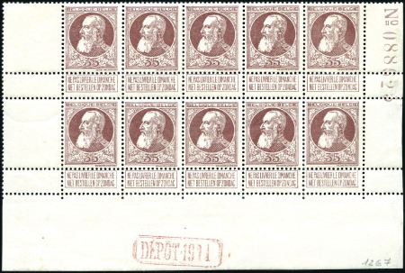 Stamp of Belgium » General issues from 1894 onwards 1905 Grosse Barbe, 35c brun-rouge, neuf, bloc de d