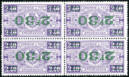 Stamp of Belgium 1924 Surcharge 2F30 sur 2F40 violet, bloc de quatr