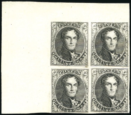 Stamp of Belgium » Belgique. 1849 Médaillons (filigrane encadré) - La Genèse - Épreuves Épreuve de la planche: 40 centimes en noir sur pap