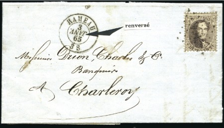 Stamp of Belgium » Belgique. 1863 Médaillons dentelés 12 1/2 : 13 1/2 10c Brun foncé, oblitération du losange de point 1