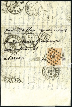 Stamp of Belgium » Belgique. 1869-83 Nouveaux types et nouvelles valeurs - Émission 30c ambre sur lettre en TENTATIVE D'ENTRÉE de Brux