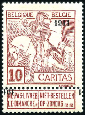 Stamp of Belgium » General issues from 1894 onwards 1911 Caritas 10c avec double surcharge 1911 renver
