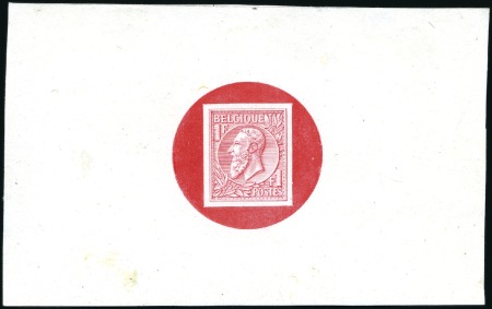 Stamp of Belgium » Belgique. 1884-91 Nouveaux types, nouvelles valeurs - La Genèse 1F rouge, épreuve du coin, sur grand feuillet papi