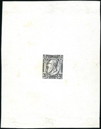Stamp of Belgium » Belgique. 1884-91 Nouveaux types, nouvelles valeurs - La Genèse 20c noir, épreuve du coin, sur grand feuillet papi