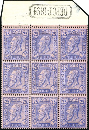 Stamp of Belgium » Belgique. 1884-91 Nouveaux types, nouvelles valeurs - Émission 25c bleu sur rose foncé, neuf sans charnière, bloc