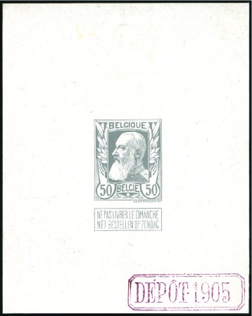Stamp of Belgium » General issues from 1894 onwards 1905 Grosse Barbe, 50c gris, deux épreuves du coin