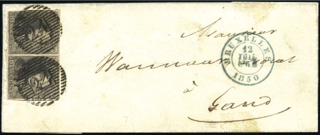 Stamp of Belgium » Belgique. 1849 Epaulettes - Émission 10c Brun-gris, paire très bien margée, oblitérée d