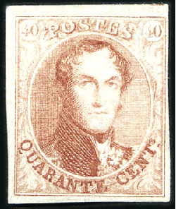 Stamp of Belgium » Belgique. 1858 Médaillons arrondis - Émission 40c Vermillon, grandes marges, très frais de coule