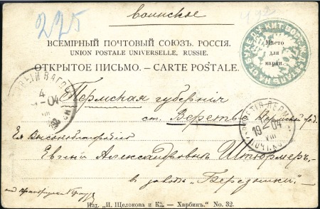 Stamp of Russia » Russia Post in China - Chinese Eastern Railway 1904 Stampless card endorsed MILITARY, written fro