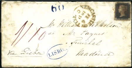 Stamp of Great Britain PAIR OF PENNY BLACK COVERS TO MADEIRA

Two 1841 