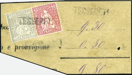 Stamp of Switzerland / Schweiz » Sitzende Helvetia Gezaehnt » Briefmarken 1881 Faserpapier 40C grau, zusammen mit 10C rot